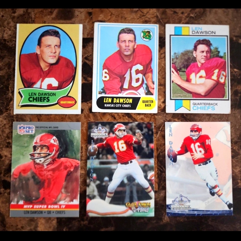 Six-card lot of KC Chiefs legend Len Dawson
